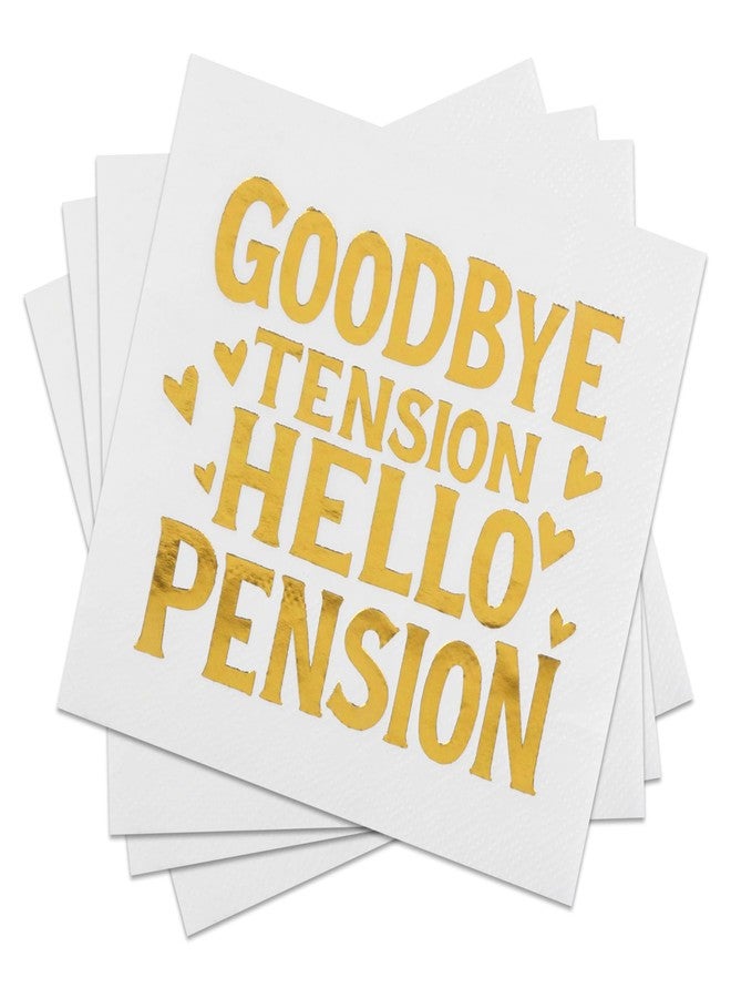 Pandecor 50 Pack Gold and White Retirement Paper Cocktail Napkins,GOODBYE TENSION HELLO PENSION Funny Farewell Celebration Party Supplies - Image 1