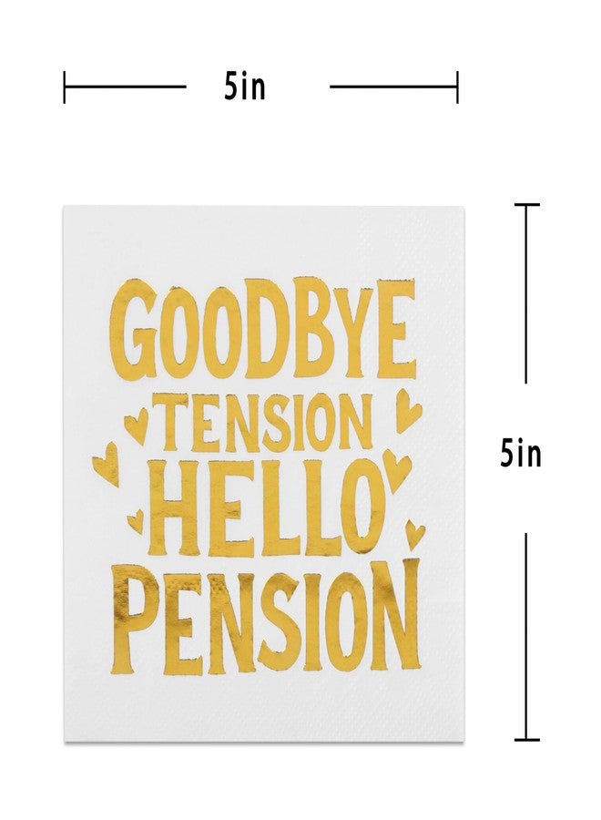 Pandecor 50 Pack Gold and White Retirement Paper Cocktail Napkins,GOODBYE TENSION HELLO PENSION Funny Farewell Celebration Party Supplies - Image 2