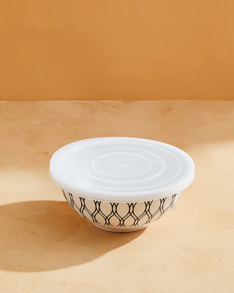 REDTAG Grey Geometric Bamboo Bowl With Lid (Medium)