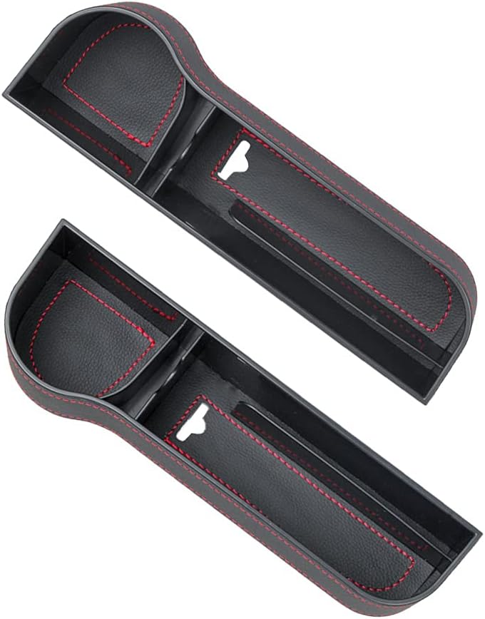 GES PU Leather Car Seat Gap Organiser - Universal Storage Filler for Car Console (Black-L+R) - Image 1