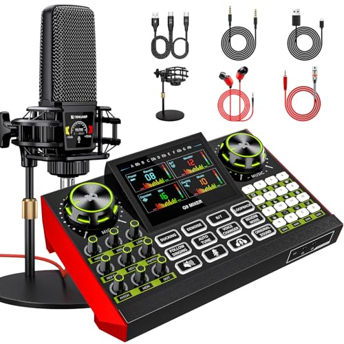neculogy Podcast Equipment Bundle - All-in-One Audio Mixer Production Studio with 3.5mm Microphone for Live Streaming, Podcast Recording, PC, Smartphone & DJ (Model: G9-PKPRO DJ Mixer - Image 1