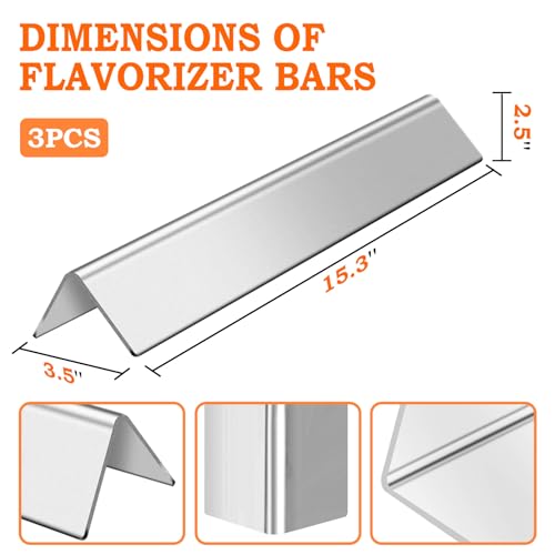 GasSaf 15.3inch Flavorizer Bar Replacement for Weber 7635, Spirit 200 Series, Spirit E-210, S-210, E-220, S-220 with Front Controls Panel, 3-Pack Stainless Steel Flavor Bar(15.3"x3.5"x2.5") - Image 3