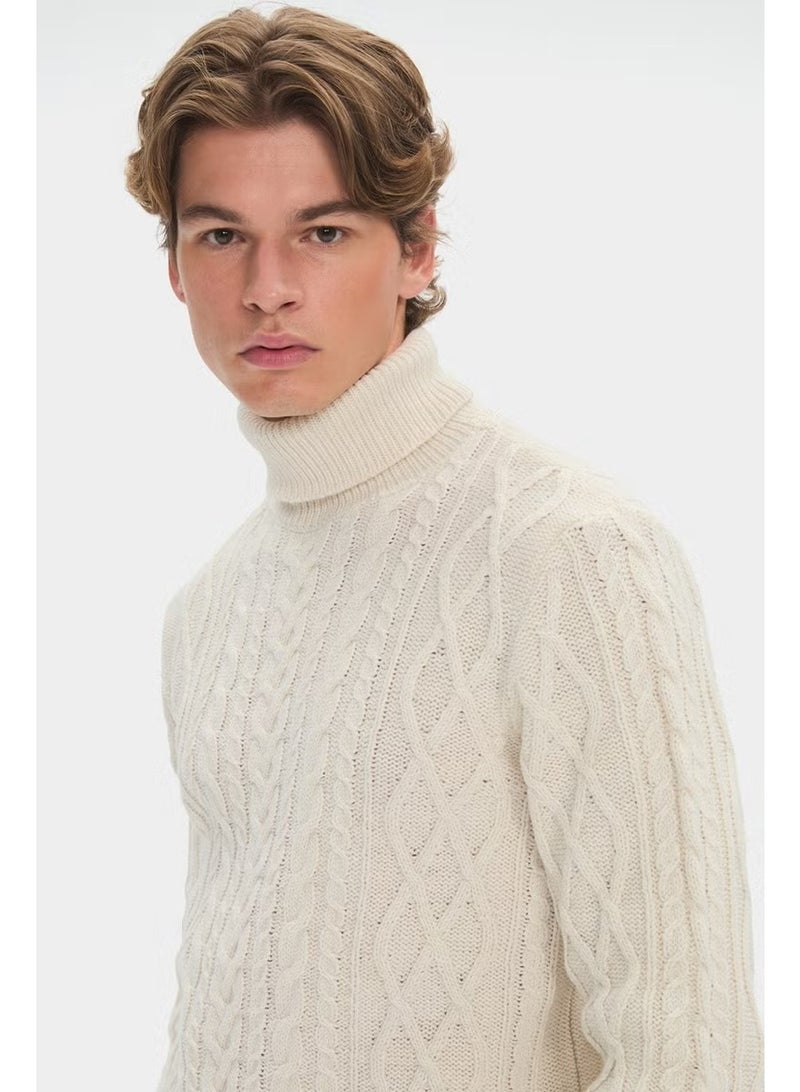 JUNE Men's Regular Fit Turtleneck Knit Detailed Knitwear Sweater - Image 1