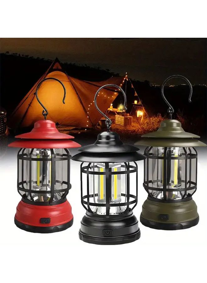 MACROCOSM LED Retro Camping Lantern 1pc Black Portable Hook Light for Outdoor Garden - Image 1