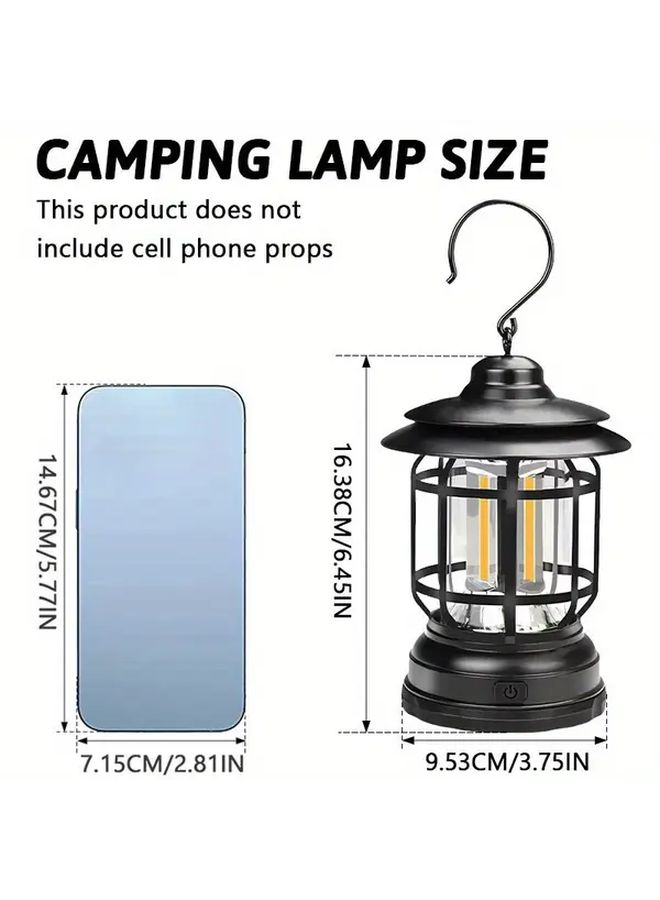 MACROCOSM LED Retro Camping Lantern 1pc Black Portable Hook Light for Outdoor Garden - Image 3