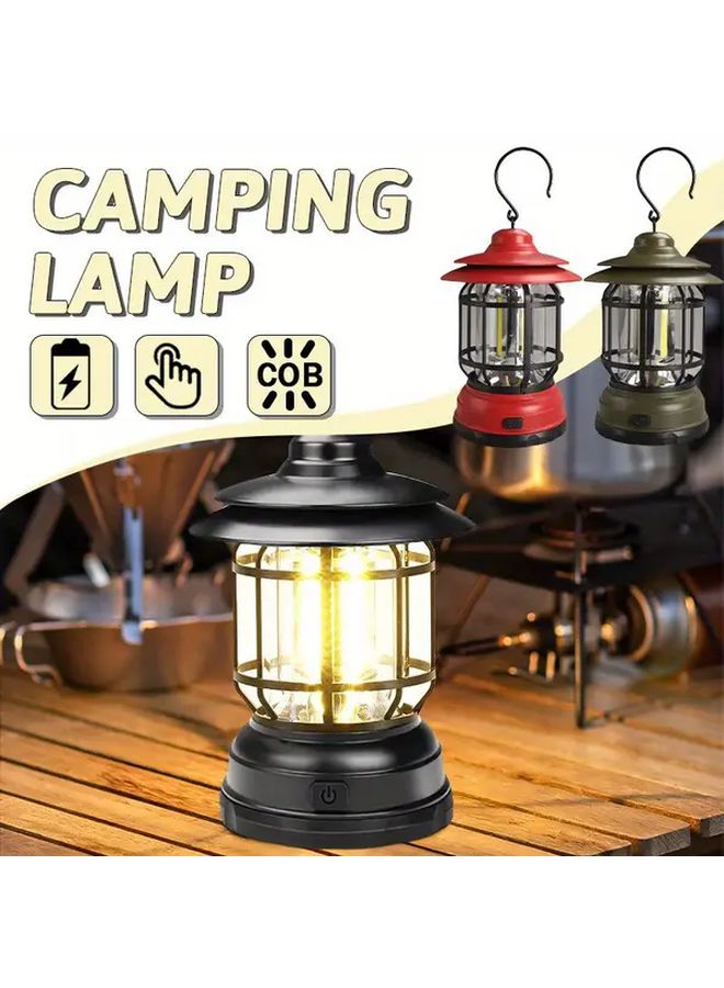 MACROCOSM LED Retro Camping Lantern 1pc Black Portable Hook Light for Outdoor Garden - Image 2