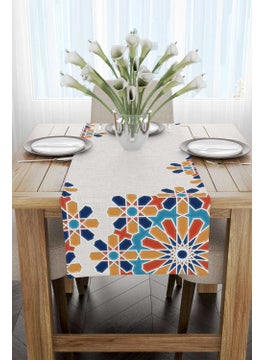 Cango Home Orange Blue Ramadan Themed Decorative Patterned Digital Printed Runner CGH1317-RN  - Image 2