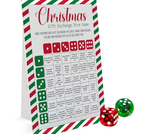Xenseou Exchange Dice Game One Instruction Standing Sign with 2 Dice Christmas Group Party Game Xmas Gift Swap GameSDGE01 - Image 1