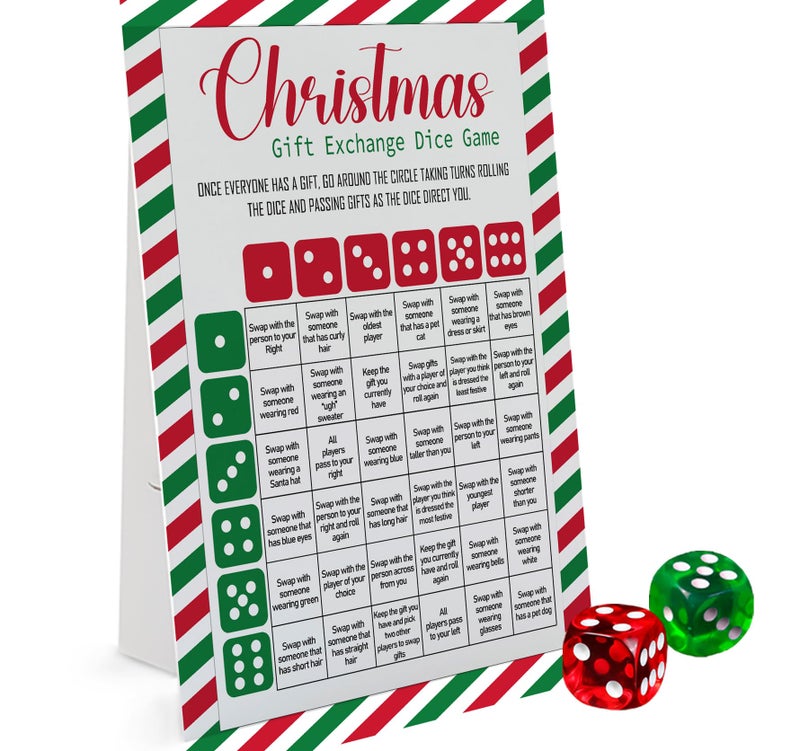 Xenseou Exchange Dice Game One Instruction Standing Sign with 2 Dice Christmas Group Party Game Xmas Gift Swap GameSDGE01 - Image 3