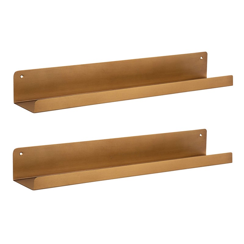 Kate and Laurel Kate and Laurel Mezzo Modern Metal Ledge Shelf Set of 2 Gold Contemporary Floating Shelves 