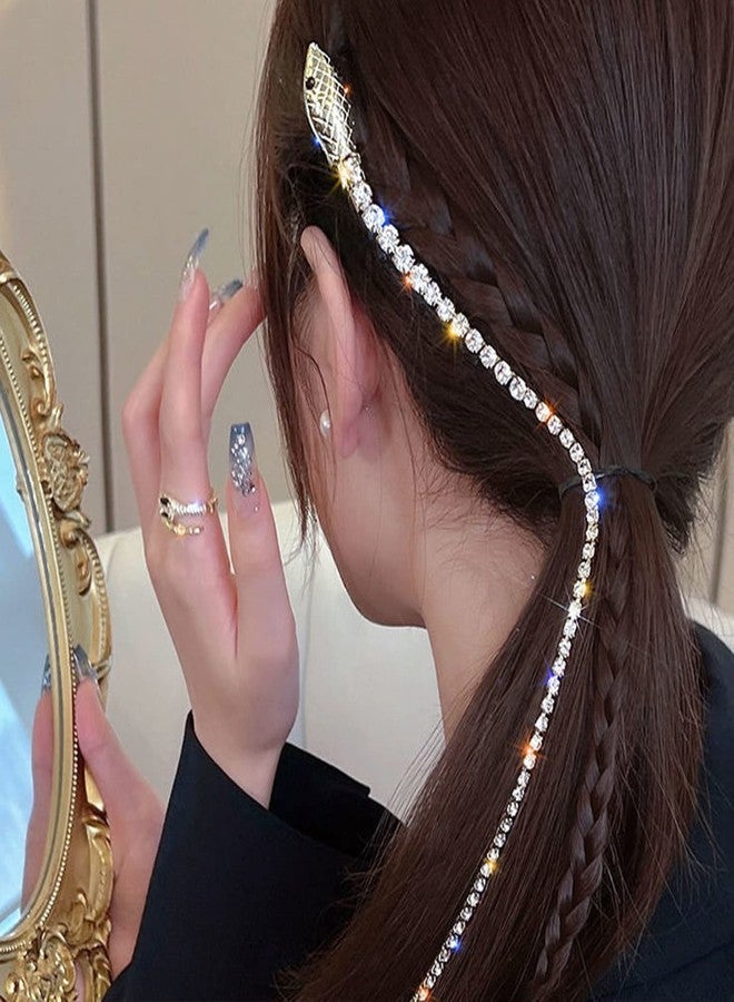 NICENEEDED 2Pcs Full Rhinestones Snake Hair Chains, Punk Crystal Tassel Hair Clip Chains, 20 Inch Long Rhinestone Decorative Hairpin Headpiece for Women Halloween - Image 3