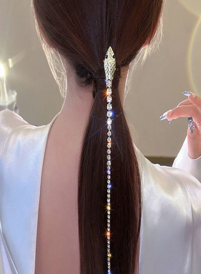 NICENEEDED 2Pcs Full Rhinestones Snake Hair Chains, Punk Crystal Tassel Hair Clip Chains, 20 Inch Long Rhinestone Decorative Hairpin Headpiece for Women Halloween - Image 4