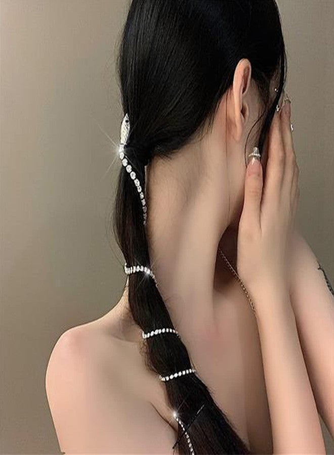 NICENEEDED 2Pcs Full Rhinestones Snake Hair Chains, Punk Crystal Tassel Hair Clip Chains, 20 Inch Long Rhinestone Decorative Hairpin Headpiece for Women Halloween - Image 2