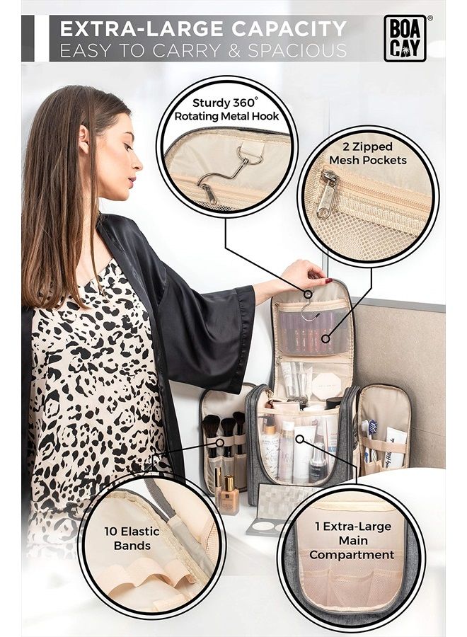 BOACAY Extra Large Hanging Travel Toiletry Bag for Women and Men, Makeup Bag, Bathroom & Shower Organizer Kit for Accessories, Cosmetics, Essentials - Image 2