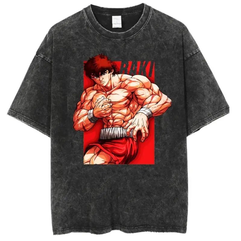 Baki Hanma t Shirt Washed Distressed Short-Sleeved Cotton Top Japanese Anime Trendy t 10 vintage black - Image 4
