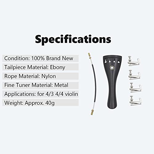 VGEBY Violin Tailpiece, 3 in 1 Ebony Tailpiece with Rope Fine Tuners Kits for 4/3 4/4 Violin Violin Tailpiece Violin Tailpiece 4/4 Ebony - Image 4