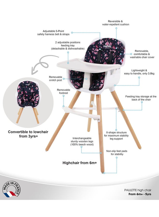 Nania - 2 In 1 Paulette High Chair With Reversible Cushion And Adjustable Tray, 6M+, Cherry - Image 1
