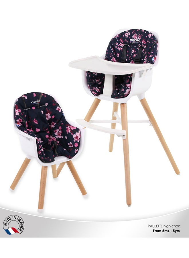 Nania 2 In 1 Paulette High Chair With Reversible Cushion And Adjustable Tray, 6M+, Cherry  - Image 2