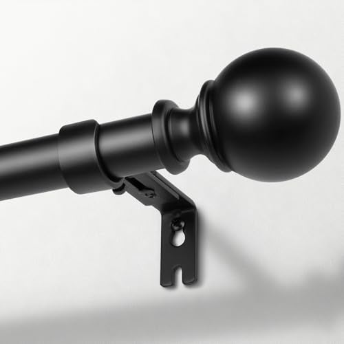 Zeerobee Curtain Rods for Windows 144 to 168 1 Inch Adjustable Heavy Duty Black Curtain Rod Outdoor Indoor Room Divider Modern Drapery Pole 144168