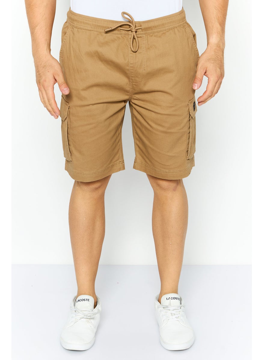 Threadbare Men Solid Cargo Shorts, Tan  - Image 1