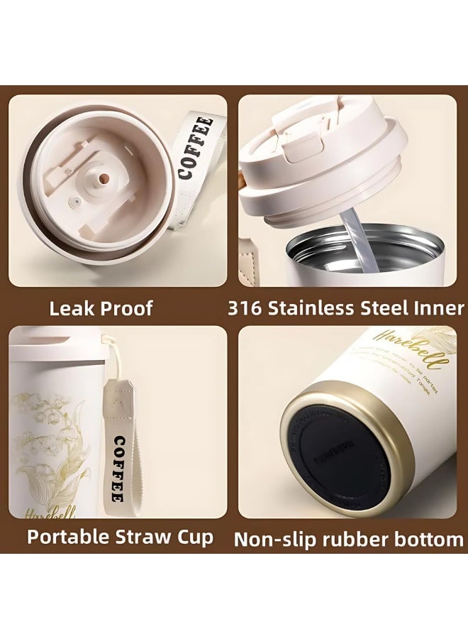 Insulated travel mug with double lid and no handle for hot and cold drinks. Coffee mug with straw holes, leak-proof, reusable, BPA-free, for office and gym, 600ml, red printed color and label. - Image 5