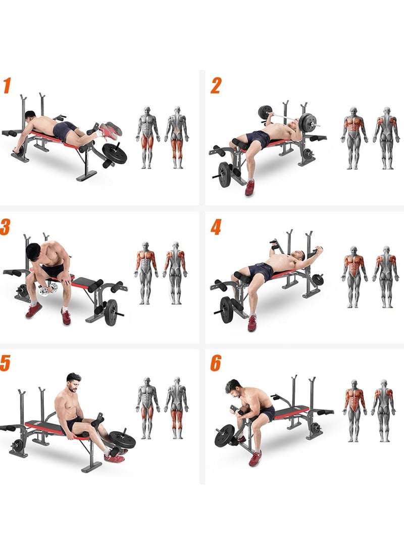 KUYING standard weight training bench, perfect for full body training at home gym, bench press stand with cylindrical foam elbow support and handles, leg extender  - Image 4