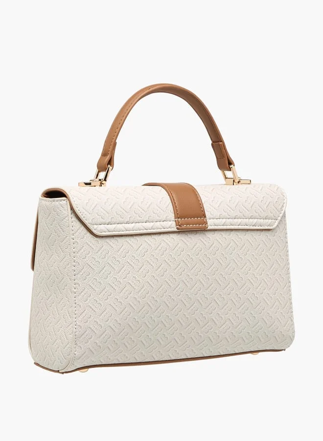 Flora Bella By Shoexpress Women Monogram Print Satchel Bag with Handle and Flap Closure