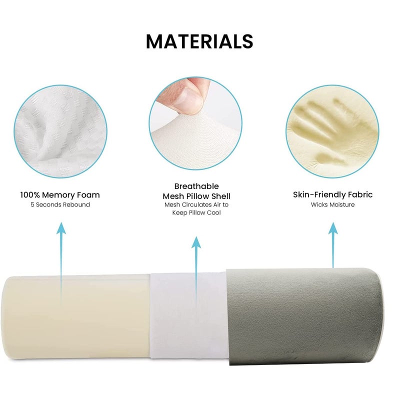 HANNEA® Cervical Neck Roll Pillow, Memory Foam Pillow, Cylinder Round Pillow, Pain Relief Neck Pillows for Sleeping Support, Removable Washable Cover - Image 2