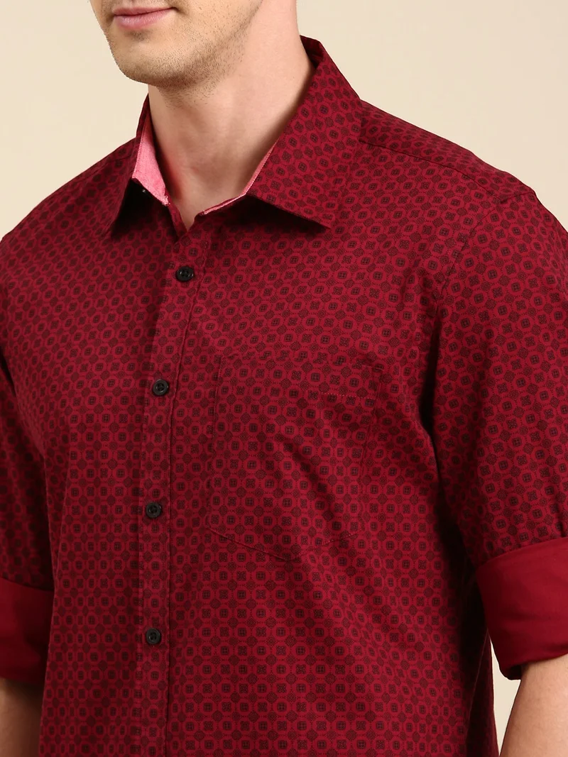 Joven  Maroon Printed Cotton Casual Shirt for Men for Men | Best Price UAE