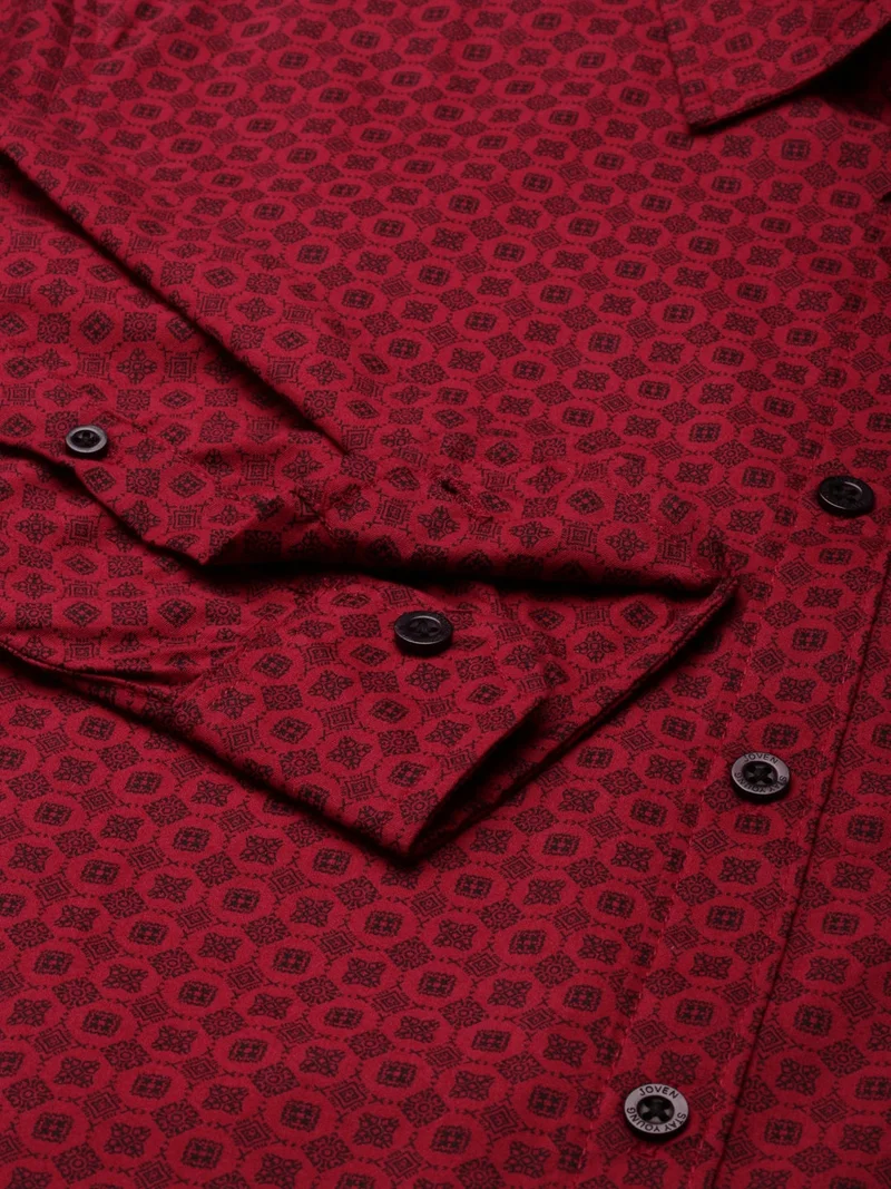 Joven  Maroon Printed Cotton Casual Shirt for Men for Men | Best Price UAE