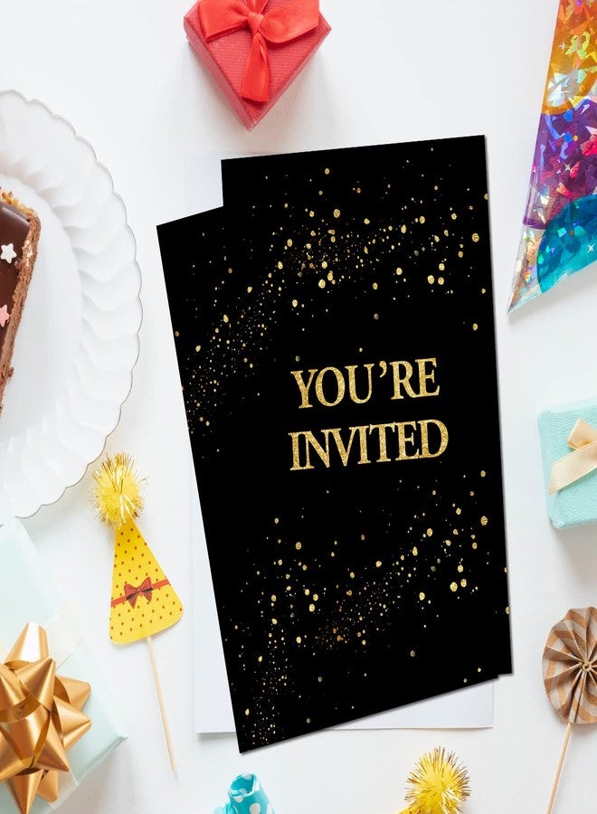 Soiceu Real Gold Foil Shhh It's a Surprise Birthday Party Invitations with Envelopes Set of 20 Black Gold Glitter Surprise Party Invites for Women Men - Image 3