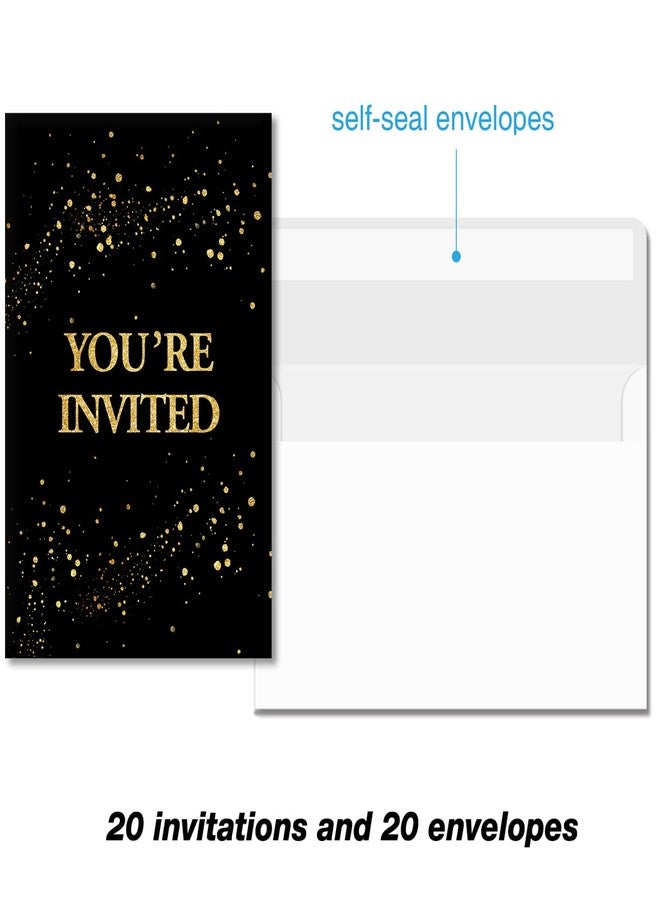 Soiceu Real Gold Foil Shhh It's a Surprise Birthday Party Invitations with Envelopes Set of 20 Black Gold Glitter Surprise Party Invites for Women Men - Image 5