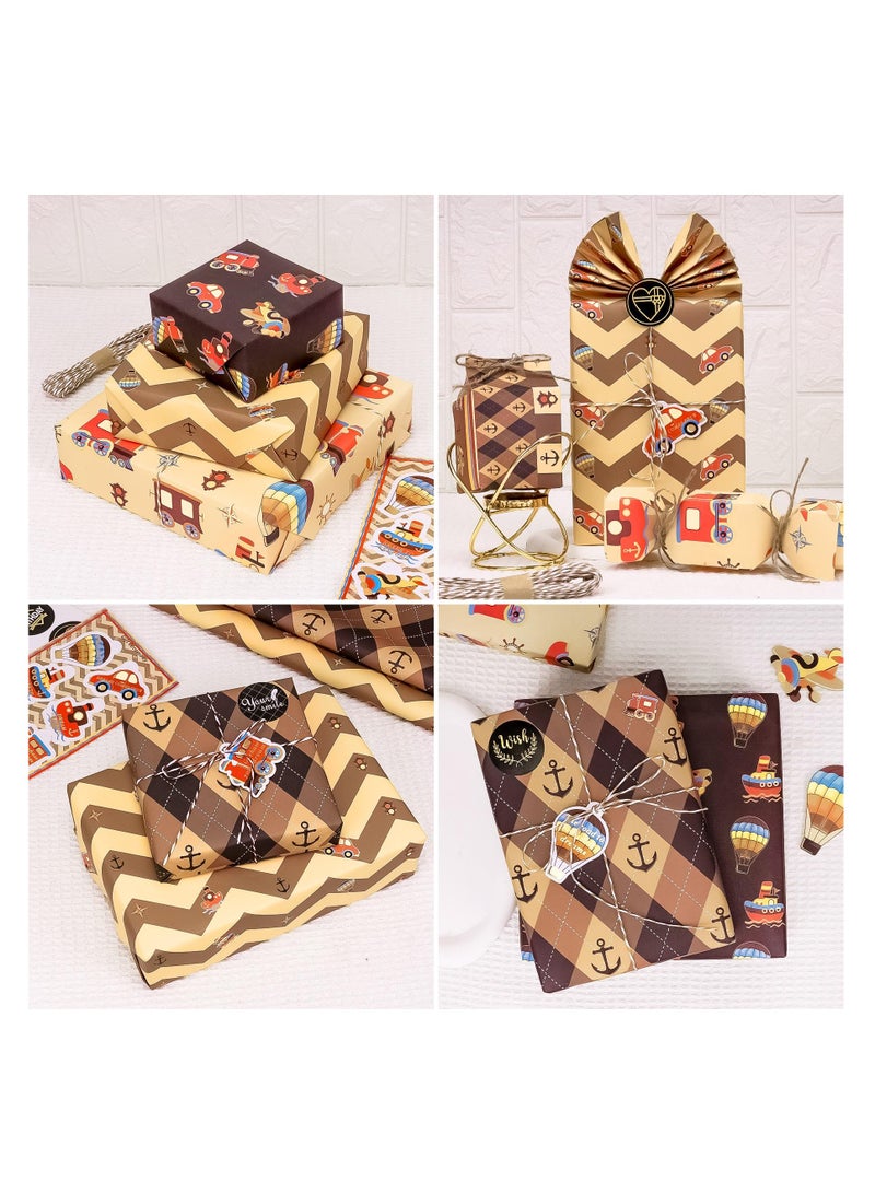 Nautical Brown Birthday Wrapping Paper with Stickers 5 Sheets 70x50cm Perfect for Gift Wrapping Holidays Showers - Image 3