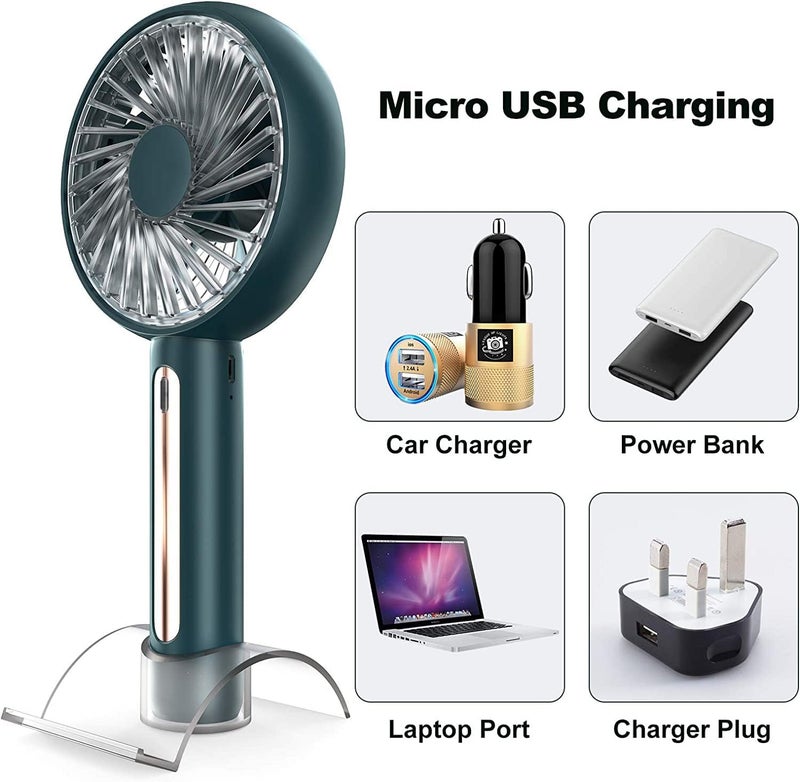 PADOM All user group compatible Handheld Fan, Portable Mini Fan Rechargeable with 4 Speeds, Hand Held USB Desk Fan with Cellphone Stand & Adjustable Angle for Office Home Outdoor Traveling (Green) Trendy economical quality - Image 2