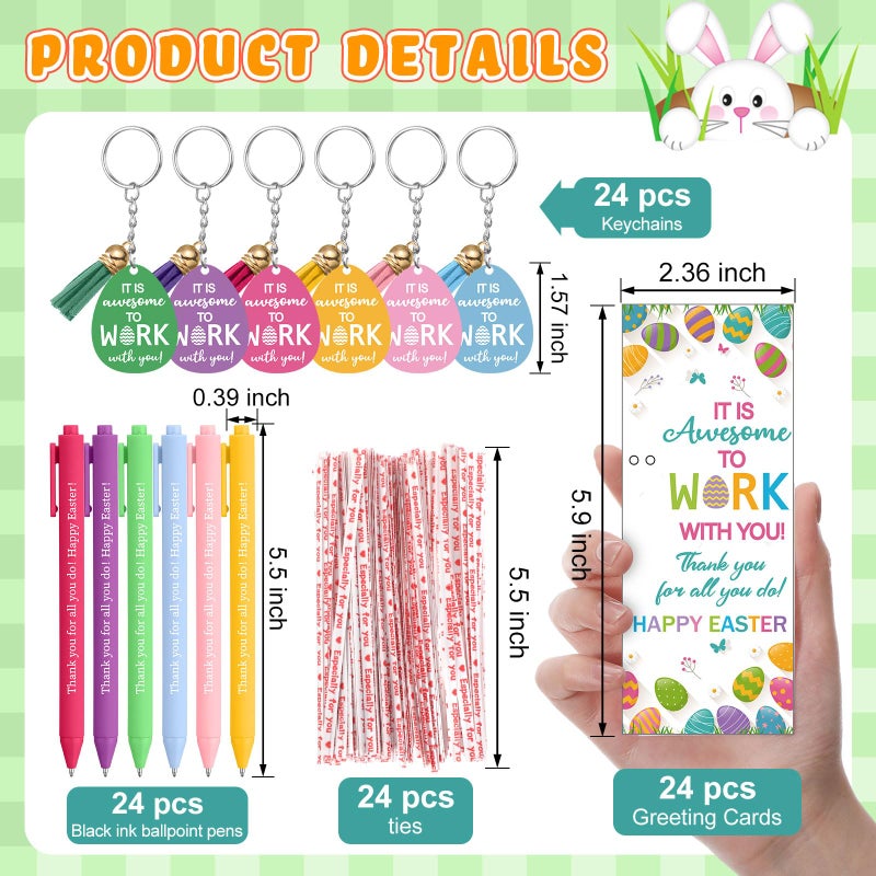 Sinload 24 Sets Easter Gifts Bulk Easter Employee Appreciation Gifts for Staff with Thank You Ballpoint Pens Egg Design Keychains Greeting Cards with Tie for Coworker Office Teacher Nurse - Image 3