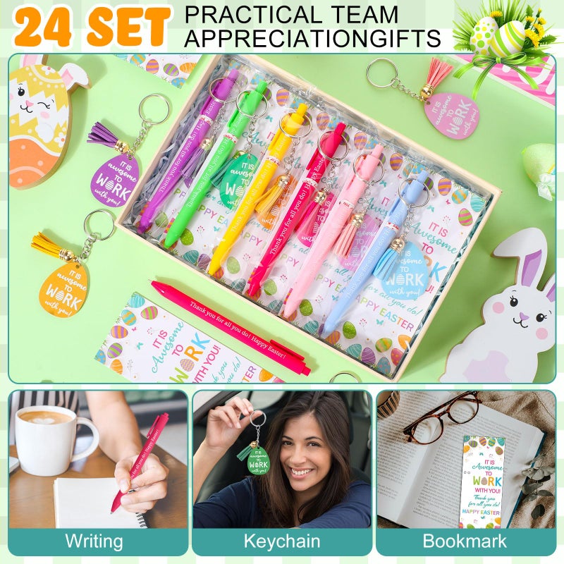 Sinload 24 Sets Easter Gifts Bulk Easter Employee Appreciation Gifts for Staff with Thank You Ballpoint Pens Egg Design Keychains Greeting Cards with Tie for Coworker Office Teacher Nurse - Image 2