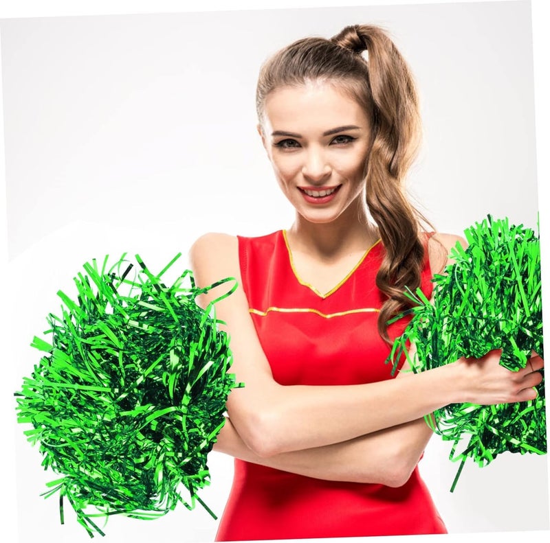 AK ANOLIHK® Metallic Cheerleader Pompoms Sports Dance Cheer Party Accessories Pom Poms Hand Flowers with Plastic Handle for Kids Adults Rooters,Cheering Squard,Cheering Team, Pack of 2 (POM-GREEN-NEW) - Image 5