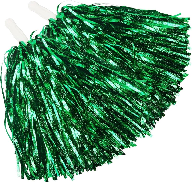 AK ANOLIHK® Metallic Cheerleader Pompoms Sports Dance Cheer Party Accessories Pom Poms Hand Flowers with Plastic Handle for Kids Adults Rooters,Cheering Squard,Cheering Team, Pack of 2 (POM-GREEN-NEW) - Image 1