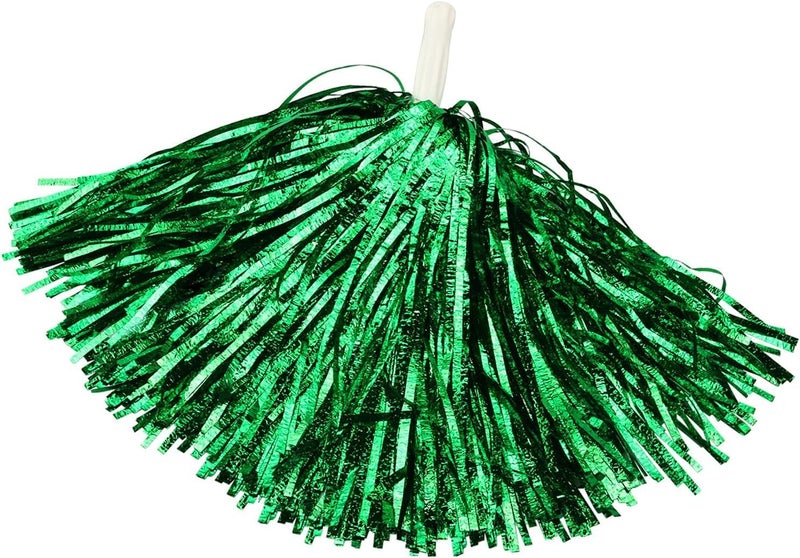 AK ANOLIHK® Metallic Cheerleader Pompoms Sports Dance Cheer Party Accessories Pom Poms Hand Flowers with Plastic Handle for Kids Adults Rooters,Cheering Squard,Cheering Team, Pack of 2 (POM-GREEN-NEW) - Image 2
