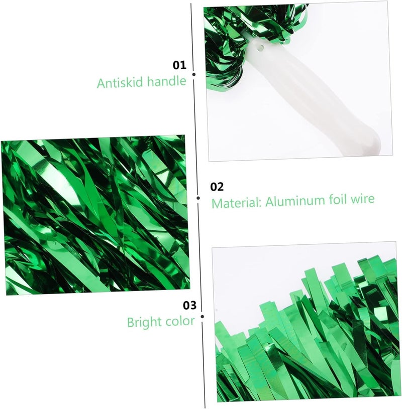 AK ANOLIHK® Metallic Cheerleader Pompoms Sports Dance Cheer Party Accessories Pom Poms Hand Flowers with Plastic Handle for Kids Adults Rooters,Cheering Squard,Cheering Team, Pack of 2 (POM-GREEN-NEW) - Image 3