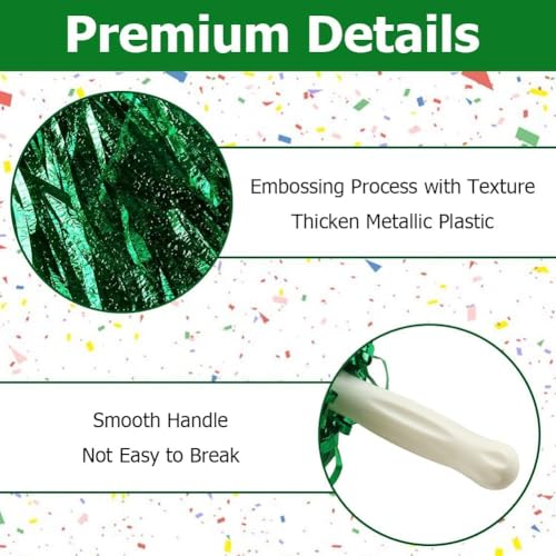 AK ANOLIHK® Metallic Cheerleader Pompoms Sports Dance Cheer Party Accessories Pom Poms Hand Flowers with Plastic Handle for Kids Adults Rooters,Cheering Squard,Cheering Team, Pack of 2 (POM-GREEN-NEW) - Image 4