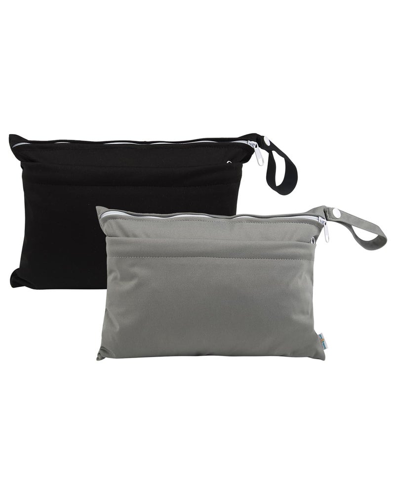 babygoal Wet Dry Bags for Baby Cloth Diapers, Washable Travel Bags, Beach, Pool, Gym Bag for Swimsuits & Wet Clothes with Two Zippered Pockets 2 Pack Small Size 2LNS01 - Image 1