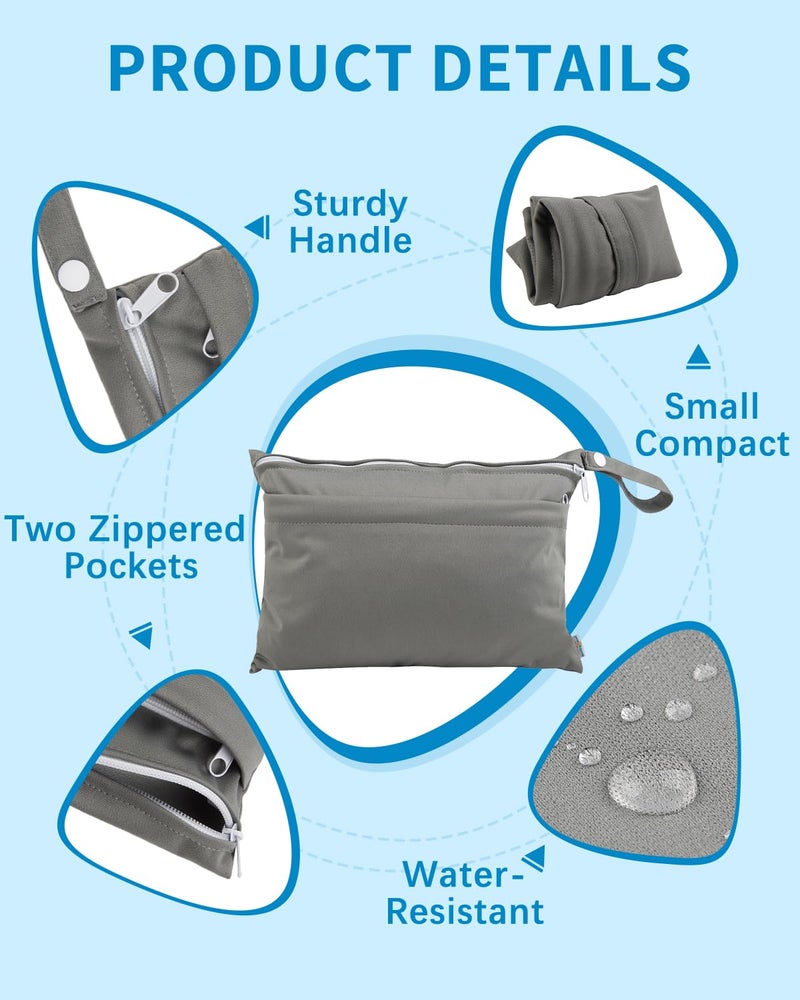 babygoal Wet Dry Bags for Baby Cloth Diapers, Washable Travel Bags, Beach, Pool, Gym Bag for Swimsuits & Wet Clothes with Two Zippered Pockets 2 Pack Small Size 2LNS01 - Image 2