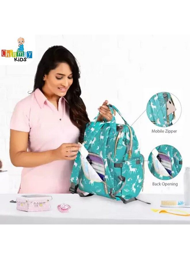 Chinmay Kids Diaper Bag Nursing Maternity Backpack Waterproof Multifunctional Travel Bag Large Size (20 X 18 X 40 Cms)(Blue) (Green Unicorn)  - Image 5