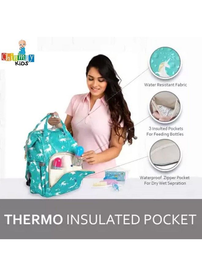 Chinmay Kids Diaper Bag Nursing Maternity Backpack Waterproof Multifunctional Travel Bag Large Size (20 X 18 X 40 Cms)(Blue) (Green Unicorn)  - Image 3