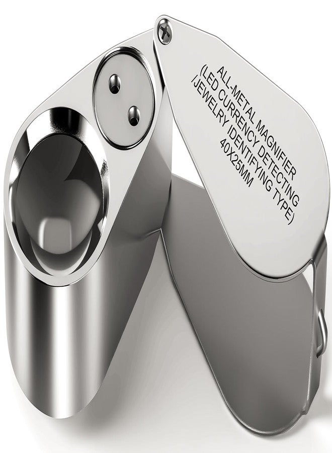 Leffis 40X Jewelers Loupe Magnifier Magnifying Glasses, LED/UV Illuminated Jewelry Loop Pocket Folding Magnifying Glass with Metal Construction for Close Work, Gardening, Kids, Stamp, Rock Collecting - Image 1