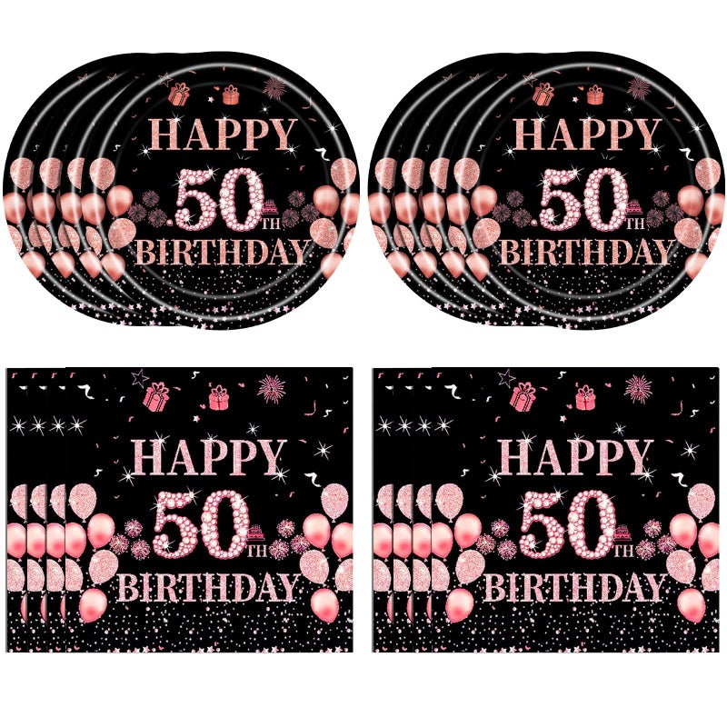 Juhap 50th Birthday Decorations for Her, Rose Gold 50 Years Old Birthday Supplies for 20 Guest Happy 50 Aged Birth Party Tableware Includes 20 Plates and 20 Napkins - Image 1