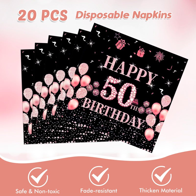 Juhap 50th Birthday Decorations for Her, Rose Gold 50 Years Old Birthday Supplies for 20 Guest Happy 50 Aged Birth Party Tableware Includes 20 Plates and 20 Napkins - Image 4