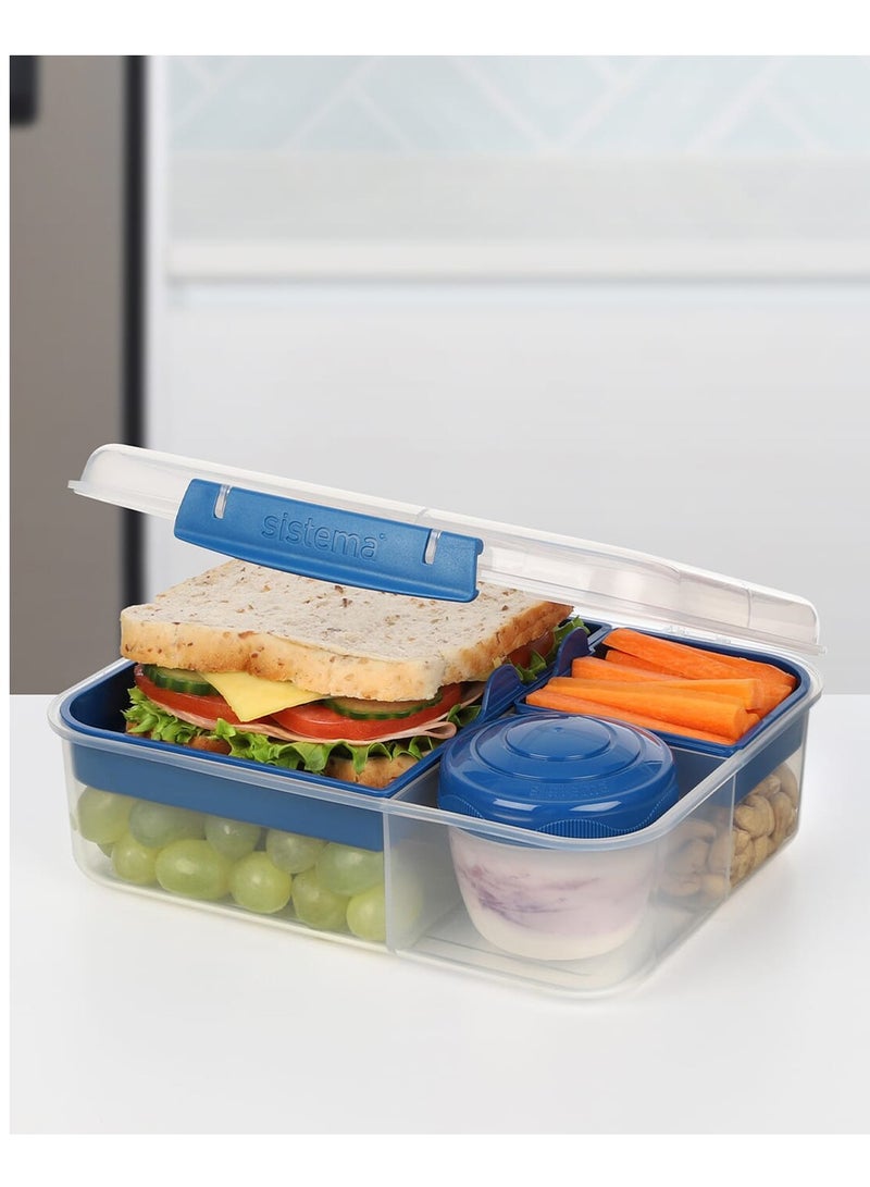 sistema علبة غداء سيستيما بينتو بسعة 1.65 لتر، محمولة وقابلة للتكديس للعمل والمدارس، تتميز بمشبك سهل القفل مع مقصورات متعددة. آمنة للاستخدام في الميكروويف وغسالة الأطباق وخالية من مادة بيسفينول أ، باللون الأزرق - Image 3