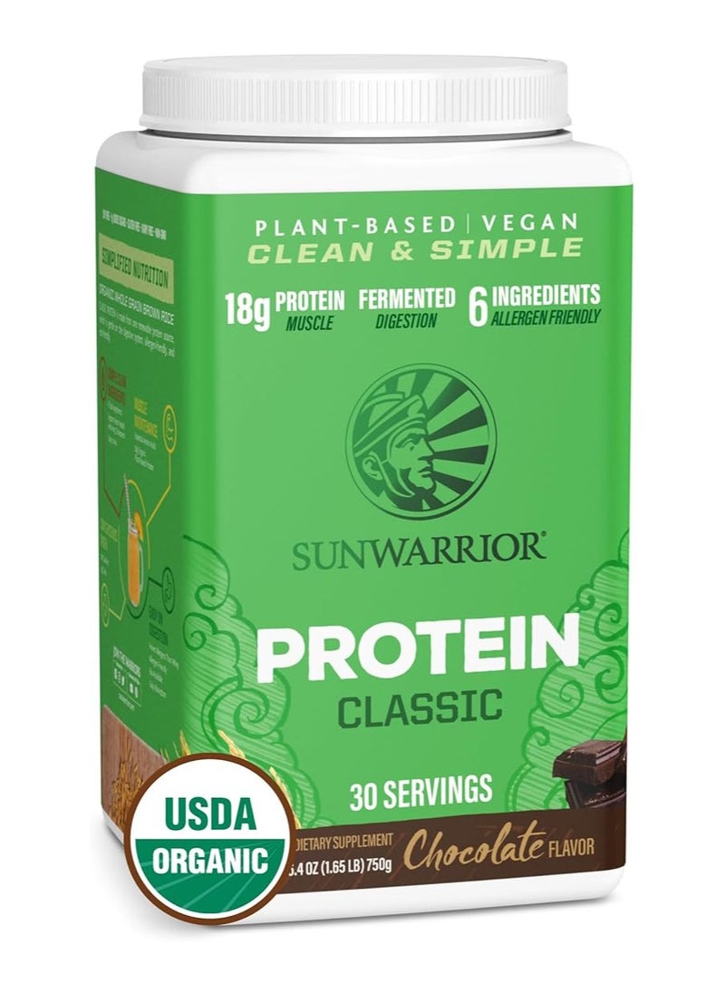 Sunwarrior Sunwarrior Classic Clean & Simple Organic Protein Powder Chocolate – Plant-Based, Keto-Friendly, 750g  - Image 1